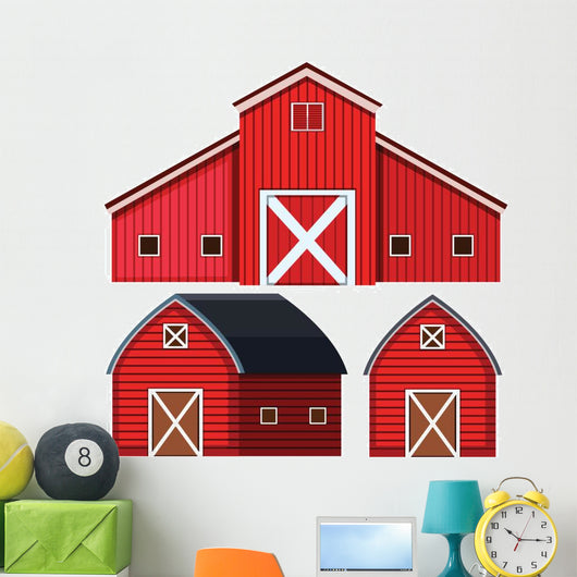 Three Red Barns Wall Decal Sticker Set Wallmonkeys Com