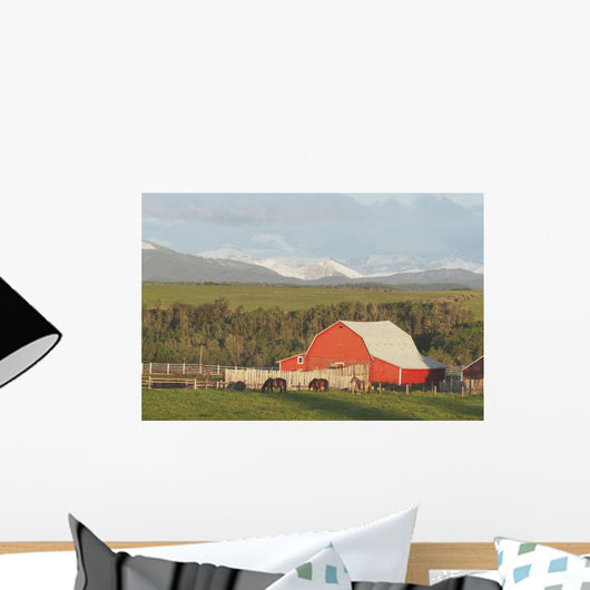 Red Barn With Horses Wall Mural Wallmonkeys Com