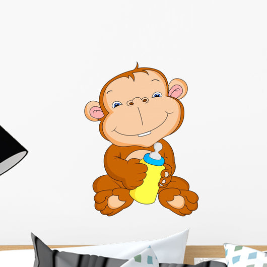 Cute Baby Monkey Cartoon Wall Mural Wallmonkeys Com