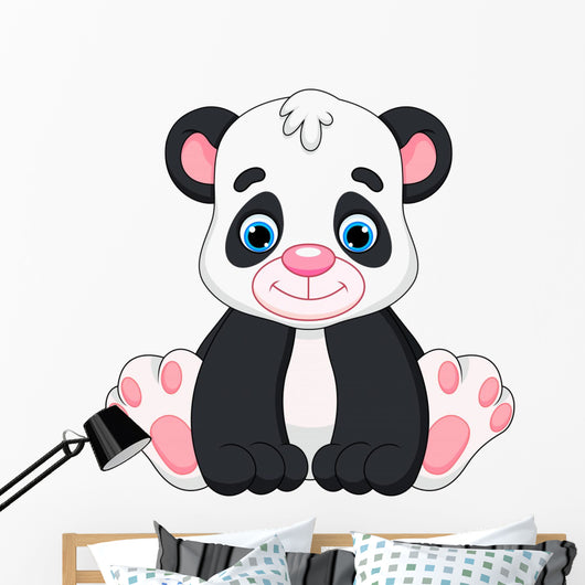 Cute Baby Panda Cartoon Wall Decal Wallmonkeys Com