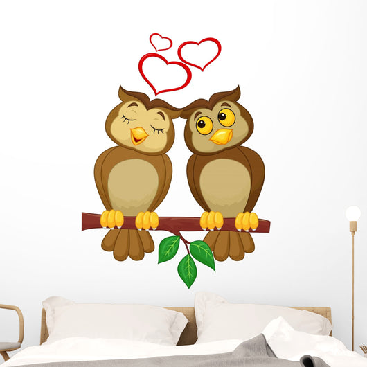 Cute Couple Cartoon Owl Wall Decal