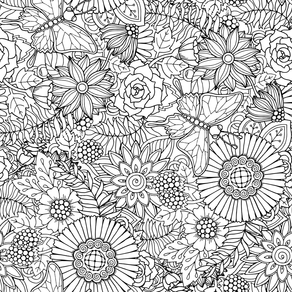 Flowers with Butterflies Coloring Page Decal - Wallmonkeys product image