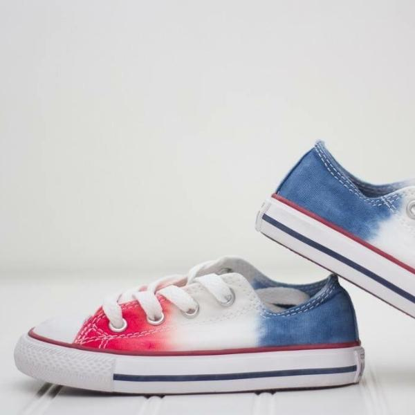 red white and blue converse tennis shoes