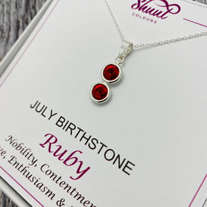 July Birthstone Necklace Pendant - Ruby Swarovski Crystals