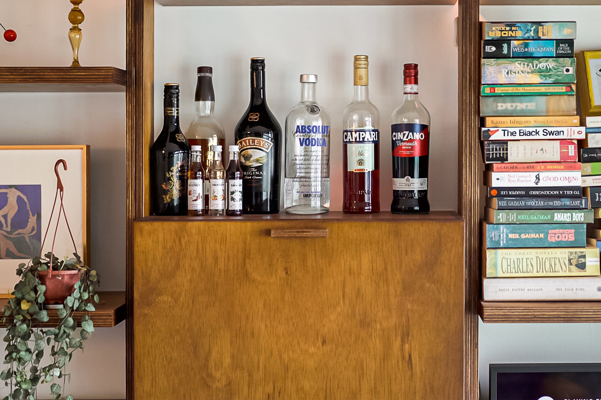 Alcohol bottles on shelves