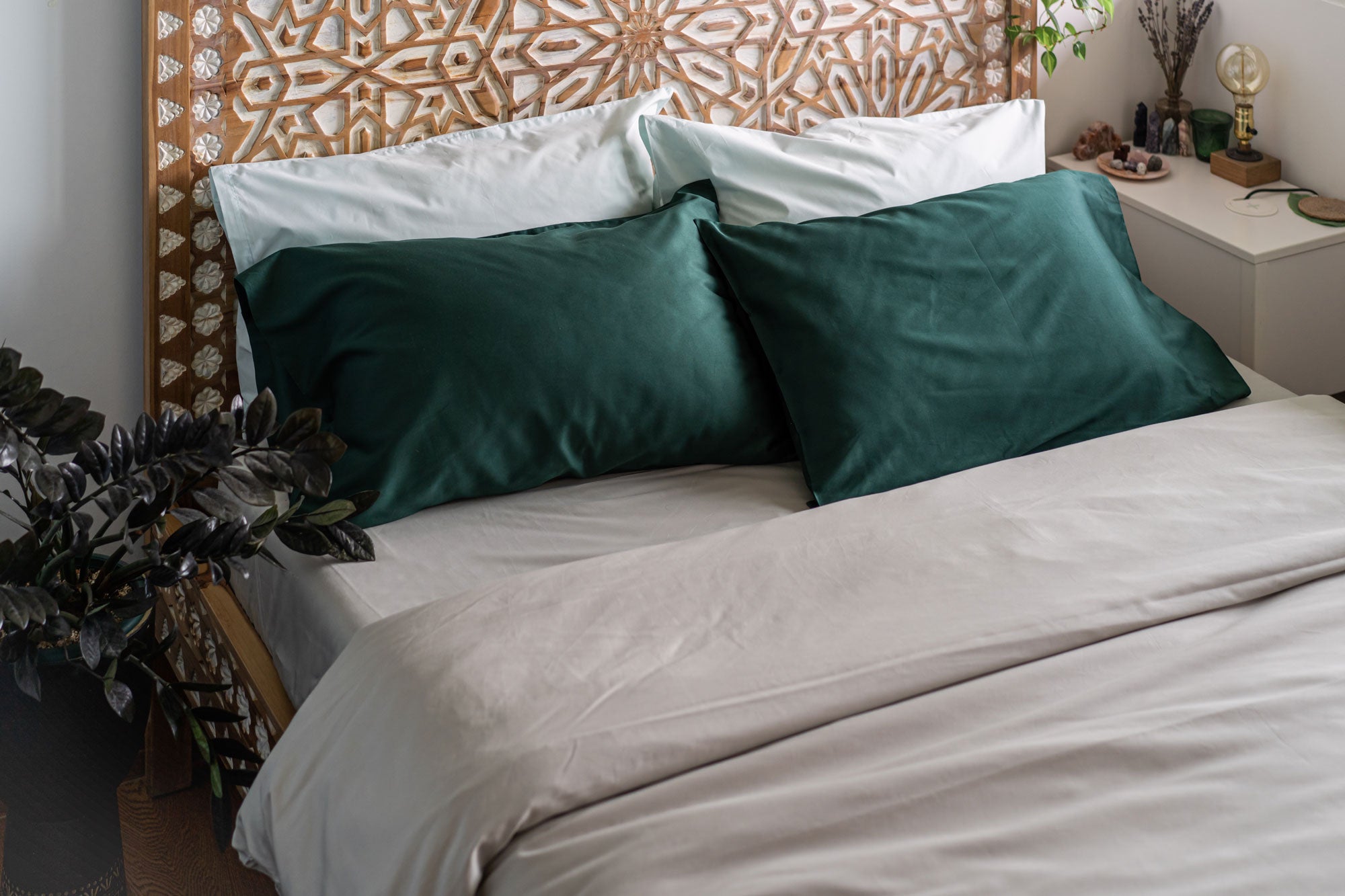 sojao shop forest green and cloud grey organic cotton bedsheets singapore__Sojao_house_to_home