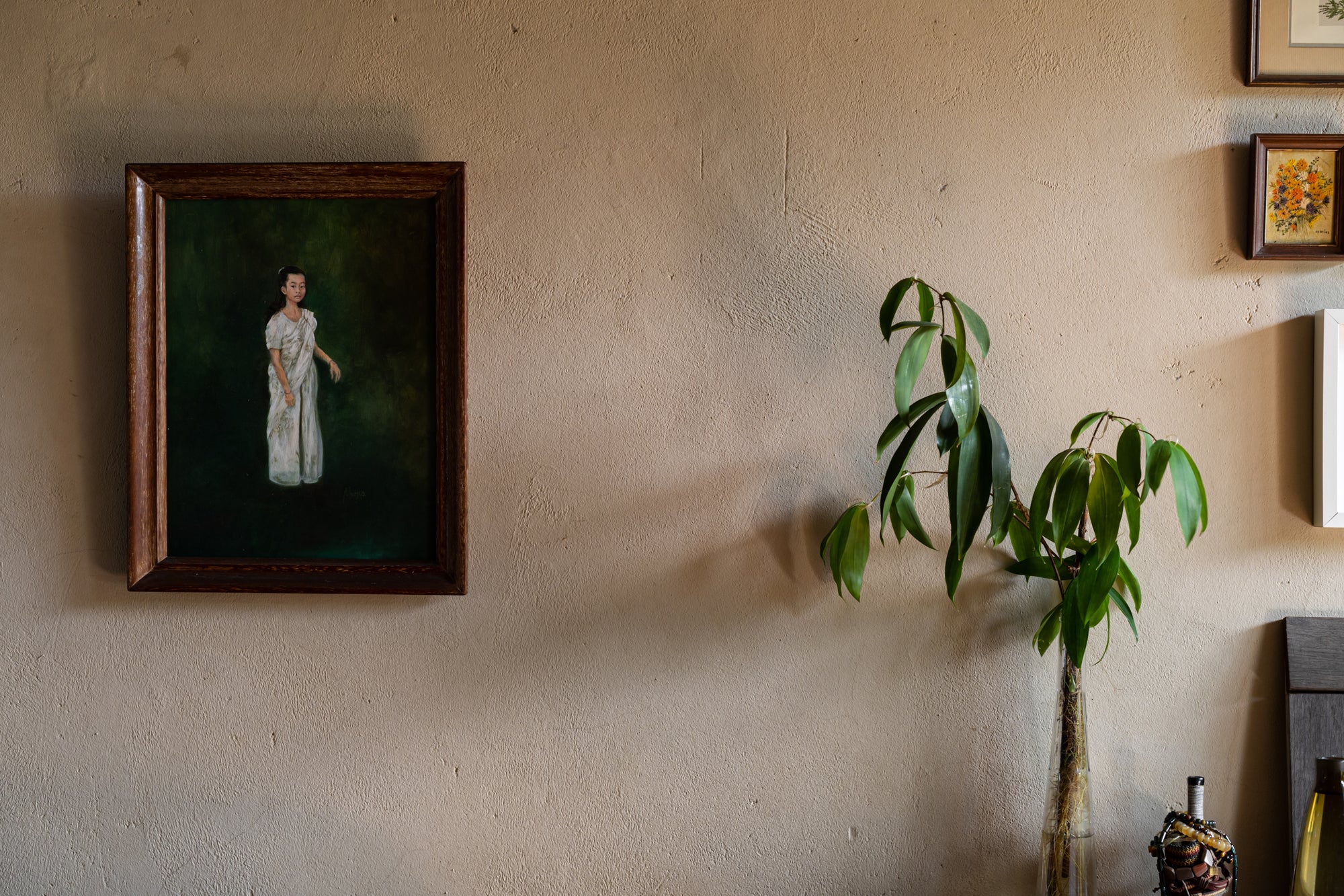 painting of indian girl in teak frame