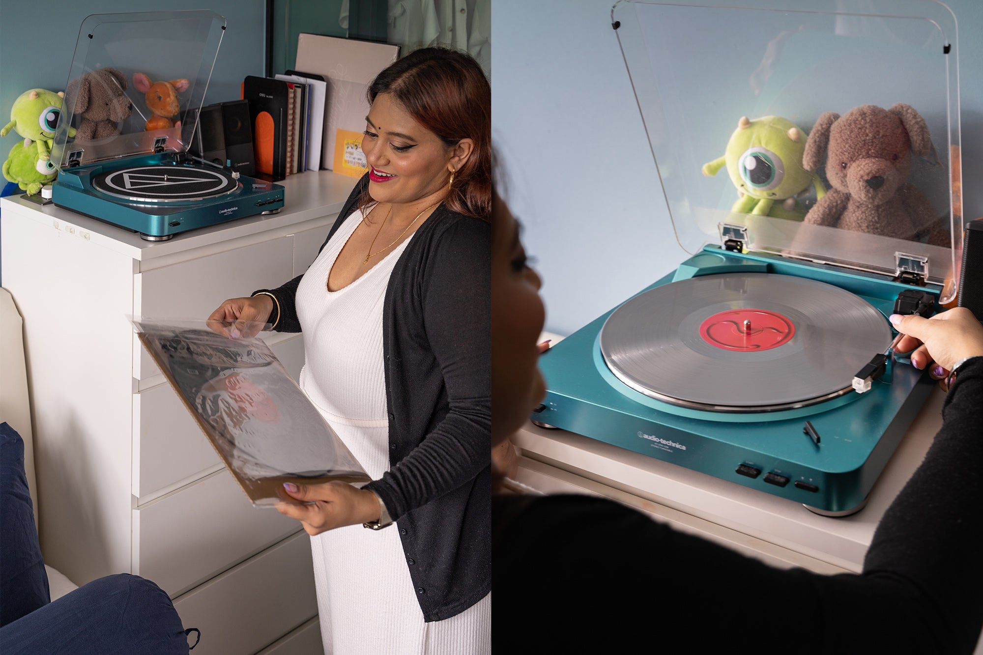 Preeti unwinding with her vinyl player