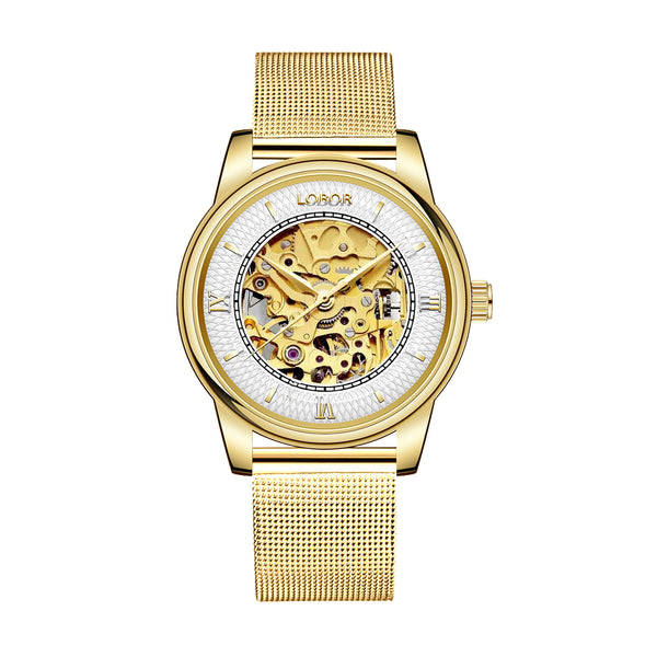 Dynasty Augustus Gold 35mm Mesh Watches | LOBOR Watches