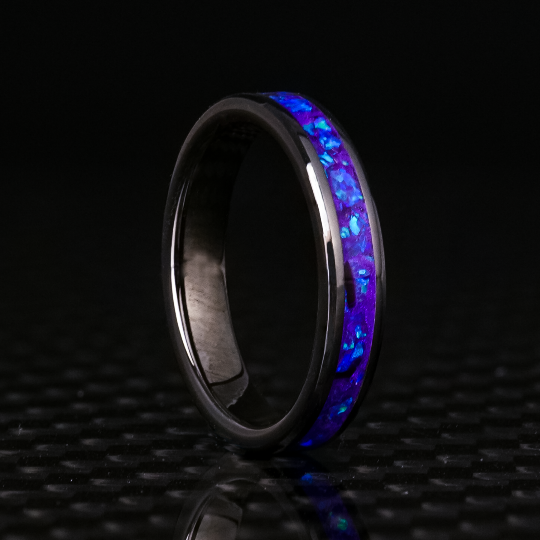 Lavender Opal Glowstone Stackable Ring on Black Ceramic