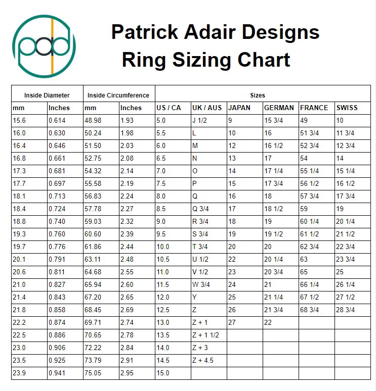 Patrick Size Chart