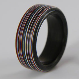 Fordite Ring with Carbon Fiber Liner