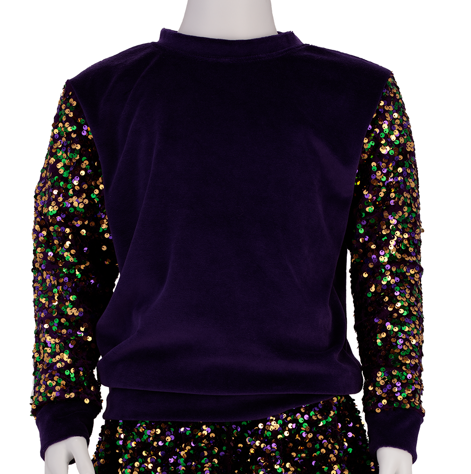 Apparel - Purple MARDI GRAS MASK SEQUIN PATCHES PULLOVER – MJ's