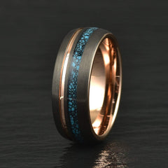 CRUSHED TURQUOISE ROSE TUNGSTEN MEN'S WEDDING BAND 6MM-8MM