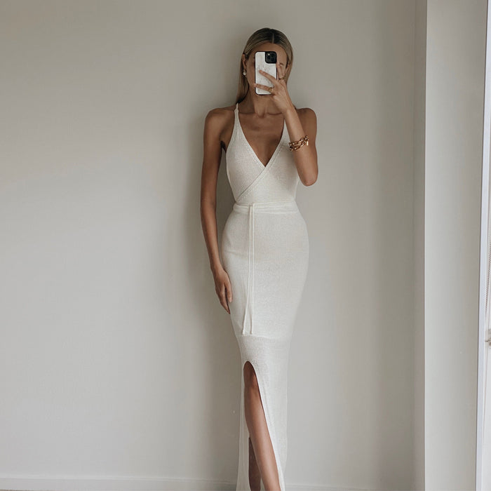 ADDISON White Flowy Backless Maxi Dress – Matea Designs