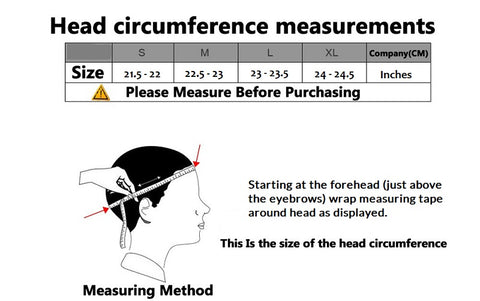 Motorcycle helmet size chart, head circumference, In God's service store