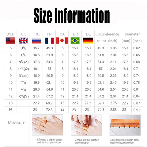 Rings size and measurement chart