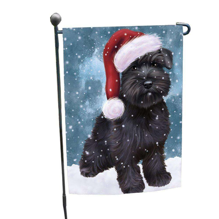 Let it Snow Christmas Holiday Schnauzers Dog Wearing Santa Hat Garden Flag
