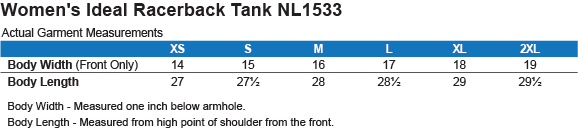 Size Guide Next Level Tank