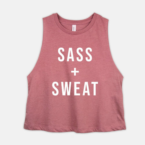 Image of SASS + SWEAT Dance Workout Crop Top Womens Sassy Dancing Cropped Racerback Tank Coach Gift