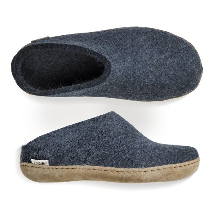 Glerups NZ Felted Wool Slip On Leather - Charcoal – Clevedon Woolshed