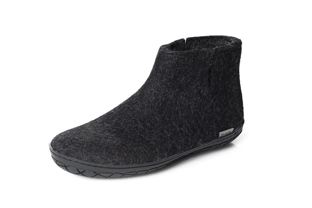 Glerups NZ Felted Wool Boot With Black Rubber Sole - Charcoal ...