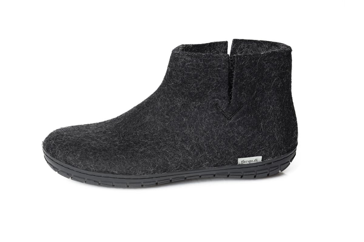 Glerups NZ Felted Wool Boot With Black Rubber Sole - Charcoal ...