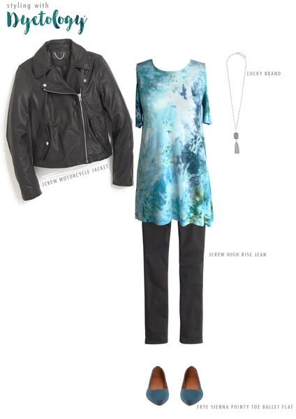dyetology outfitting idea with our cold shoulder tie dye top