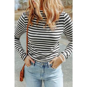 7604 - Striped Print Textured Knit Long Sleeve Tee - A CoZ Boutique
