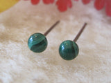 Hypoallergenic Surgical Steel Stud Earrings for Sensitive Ears with Malachite Gemstone