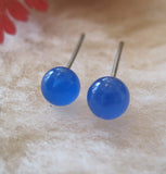 Blue Onyx Gemstone Niobium Stud Earrings for Sensitive Ears / Metal Allergies