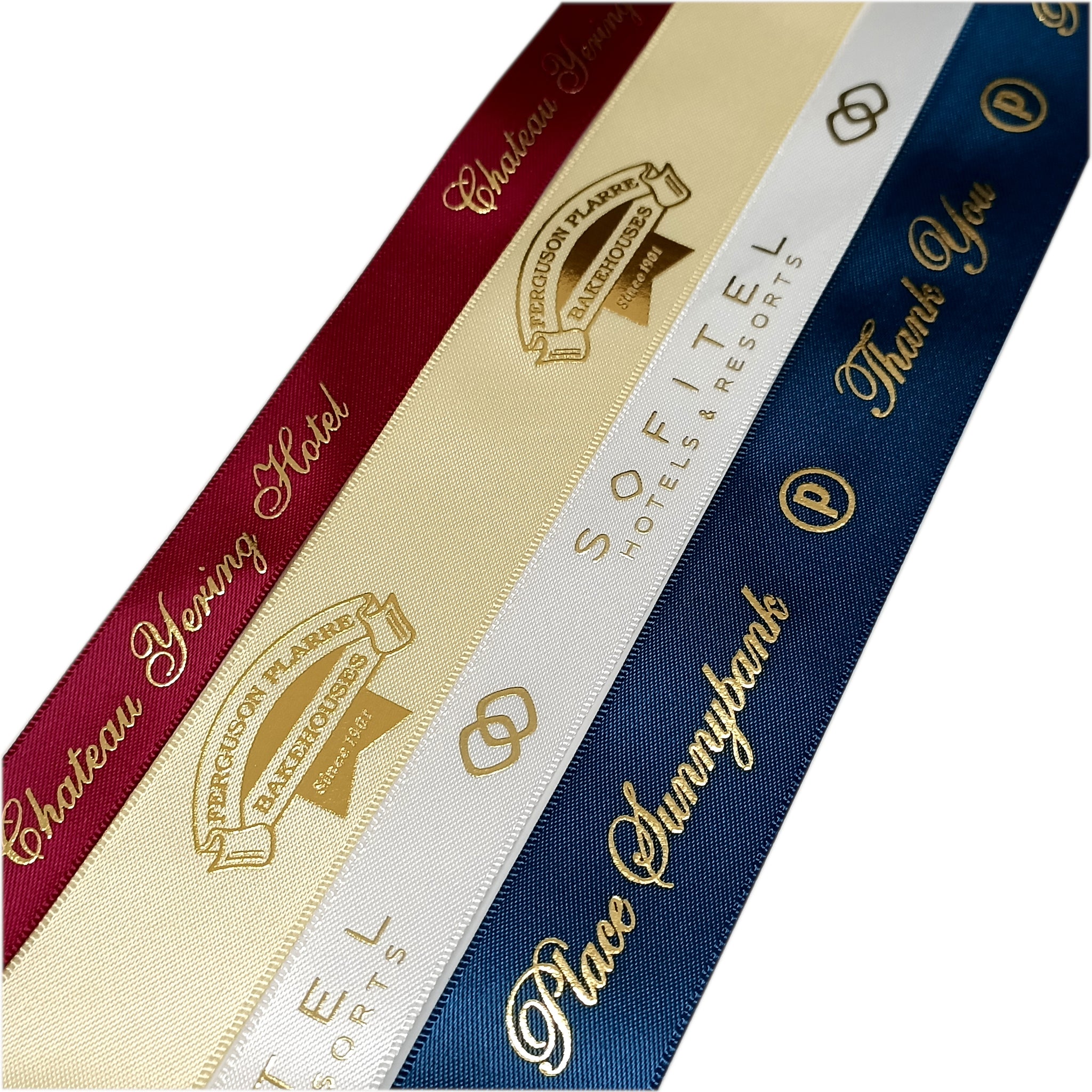 Satin custom printed ribbon with thick plastisol print