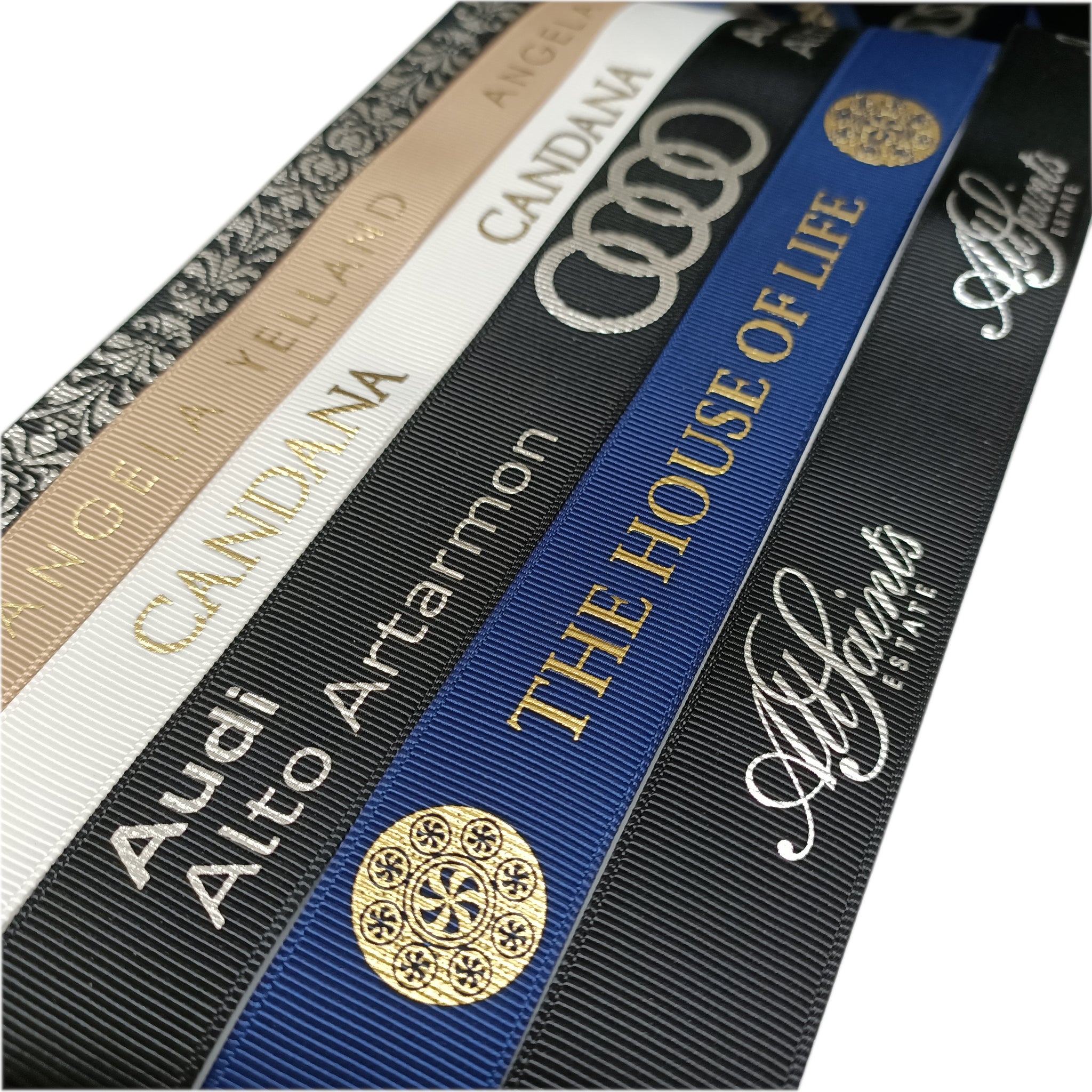 custom printed grosgrain ribbon with foil print