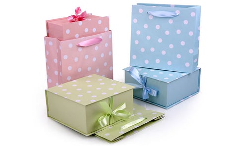 custom paper bags and boxes with ribbon brand packaging
