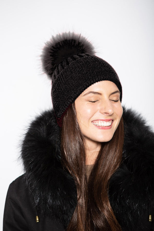 black beanie with fur