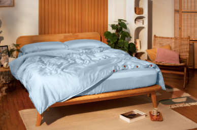  Switch out those old sheets for some calming sheets in the shade Nimbus Cloud from Sonno made with eucalyptus sheets.