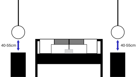 a diagram of 2 pendants hanging symmetrical beside a bed