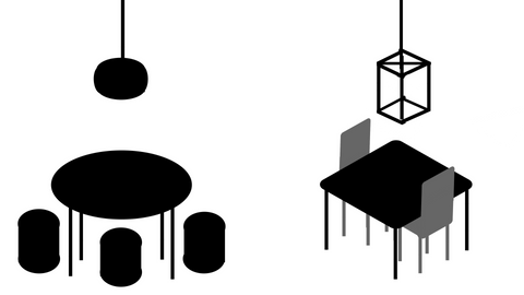 A diagram showing a pendant light mimicking the table design below 