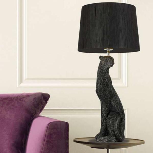 carril Magistrado mesa Nala Feline Table Lamp in Black or Silver - The Lighting Outlet