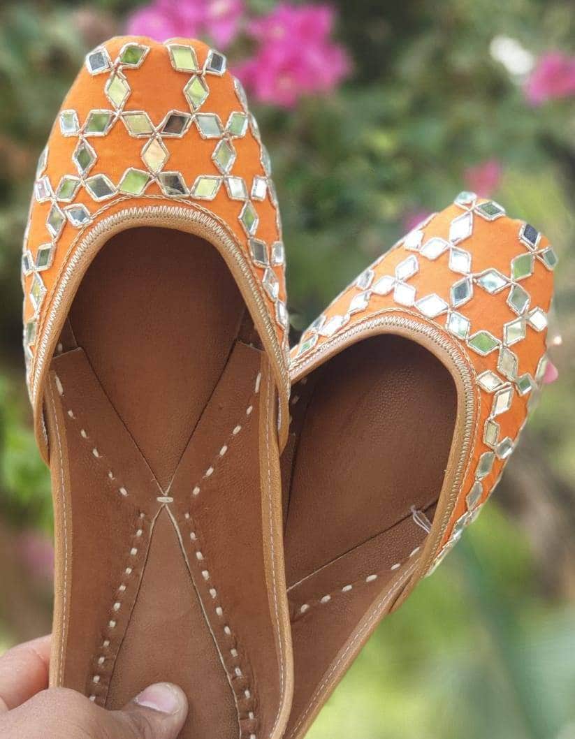 Buy Orange Mirrors Handcrafted Women's Punjabi Leather Jutti ...