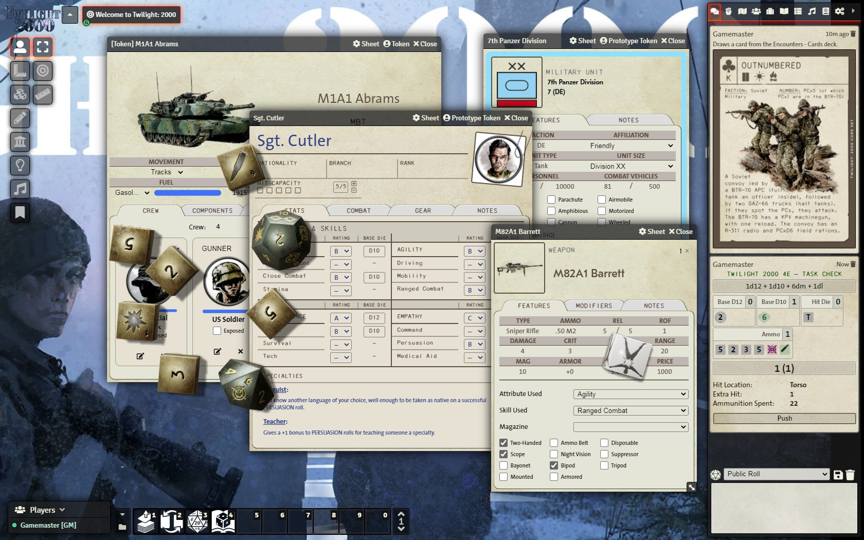 screenshot showing the module, a scene, and some journals open in Foundry VTT.