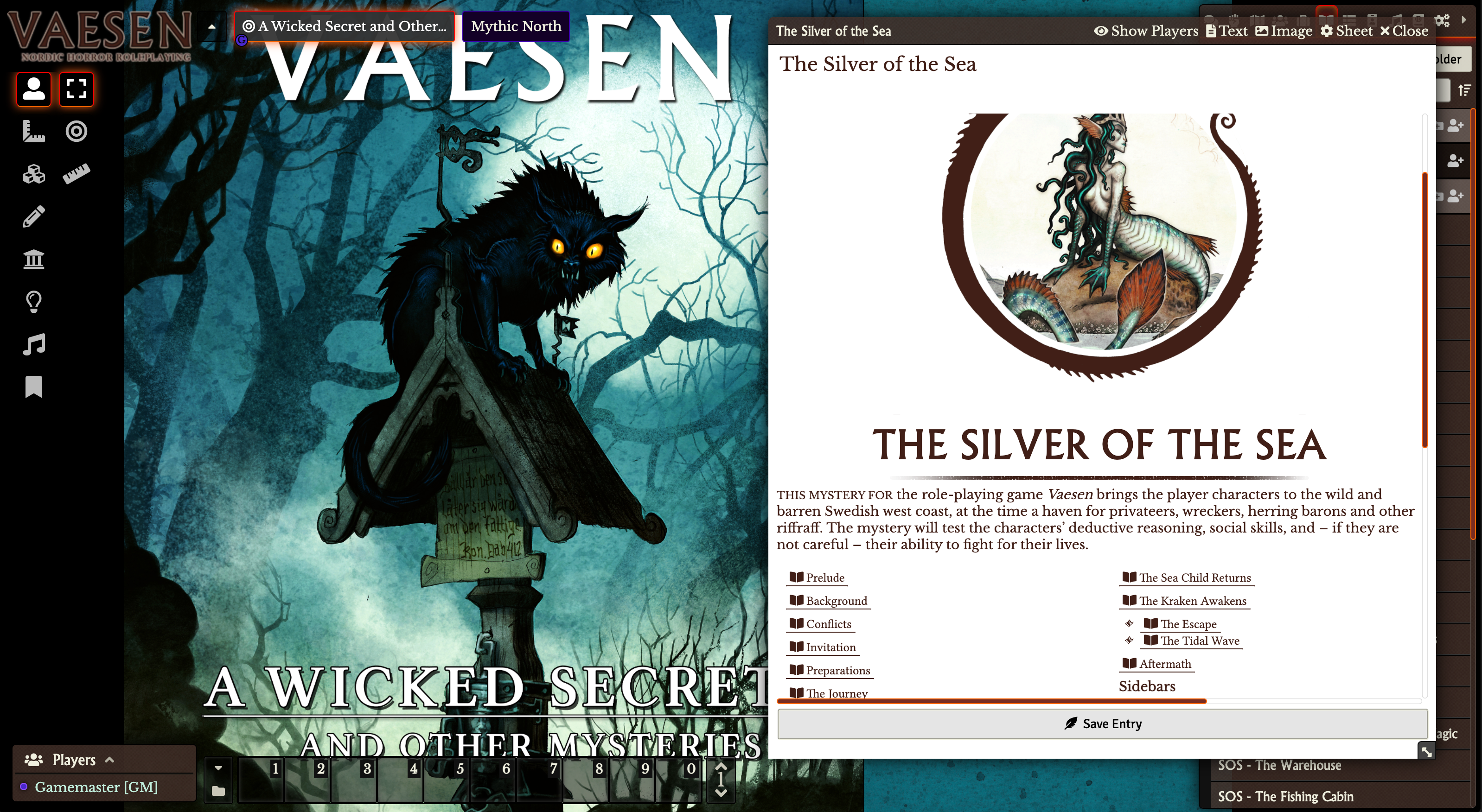 A screenshot of the Vaesen journals'