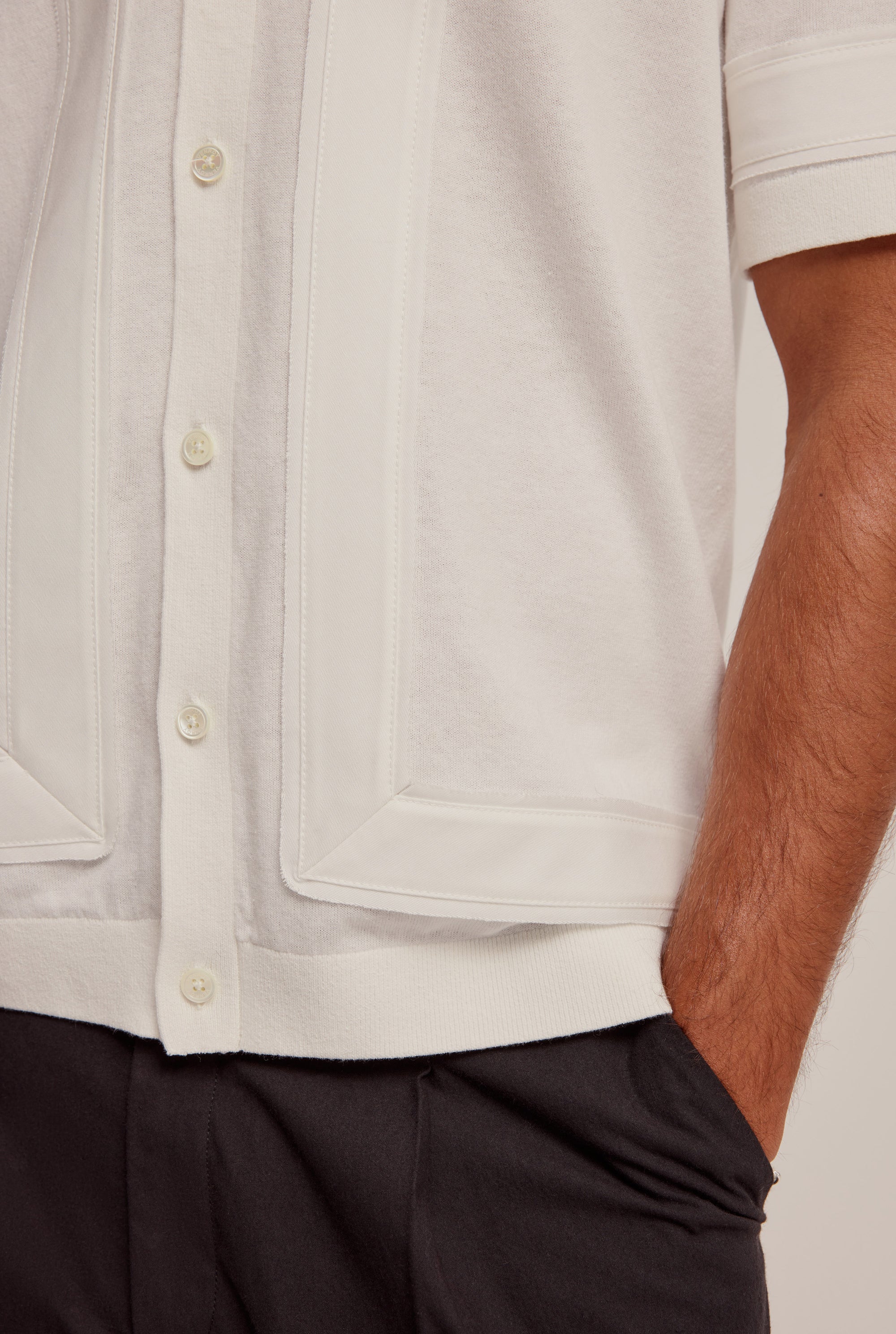 Short Sleeve Knitted Frayed Border Shirt - Off White | Venroy | Premium ...