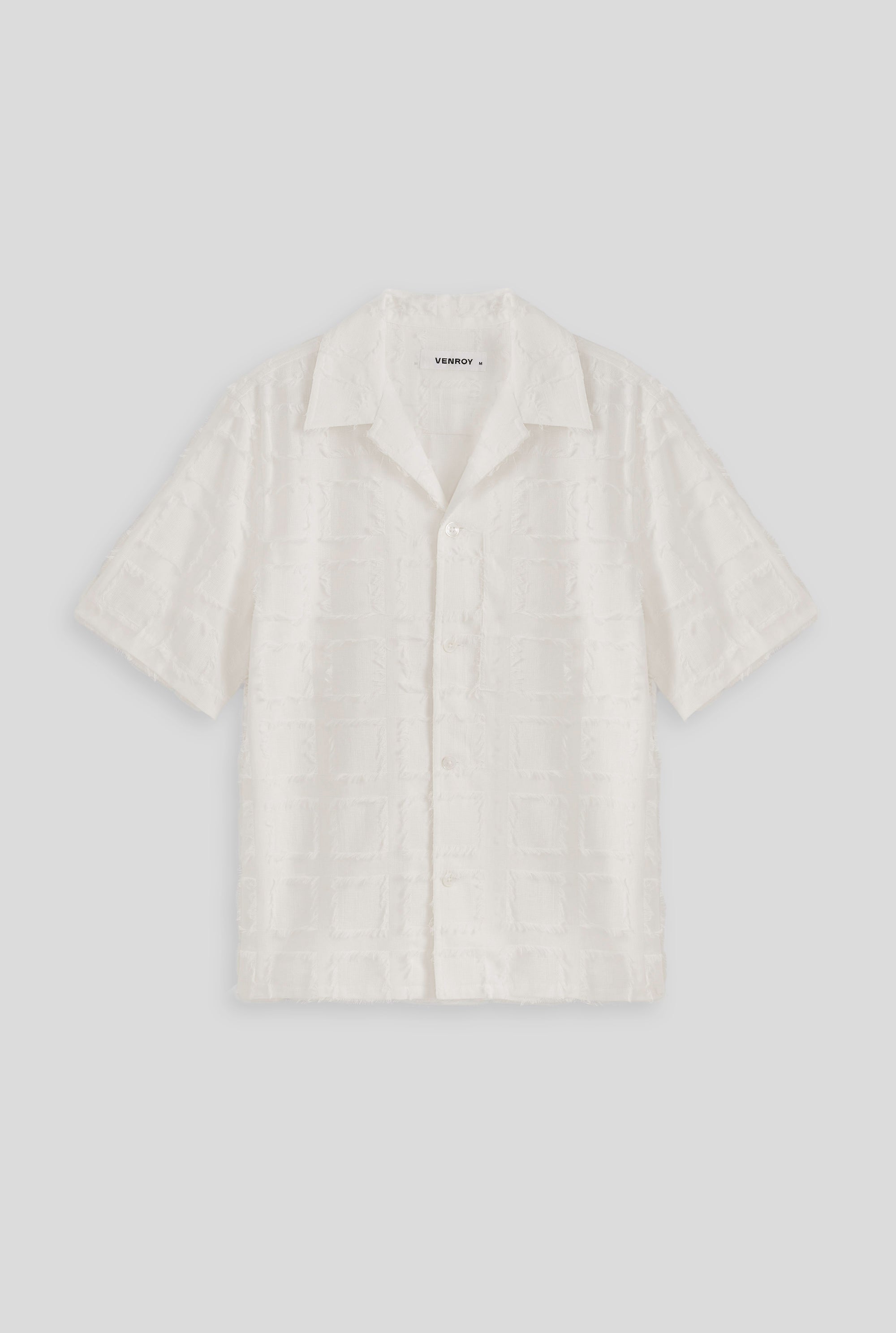 Venroy - Mens Frayed Check Boxy Camp Collar Shirt in Off White | Venroy ...