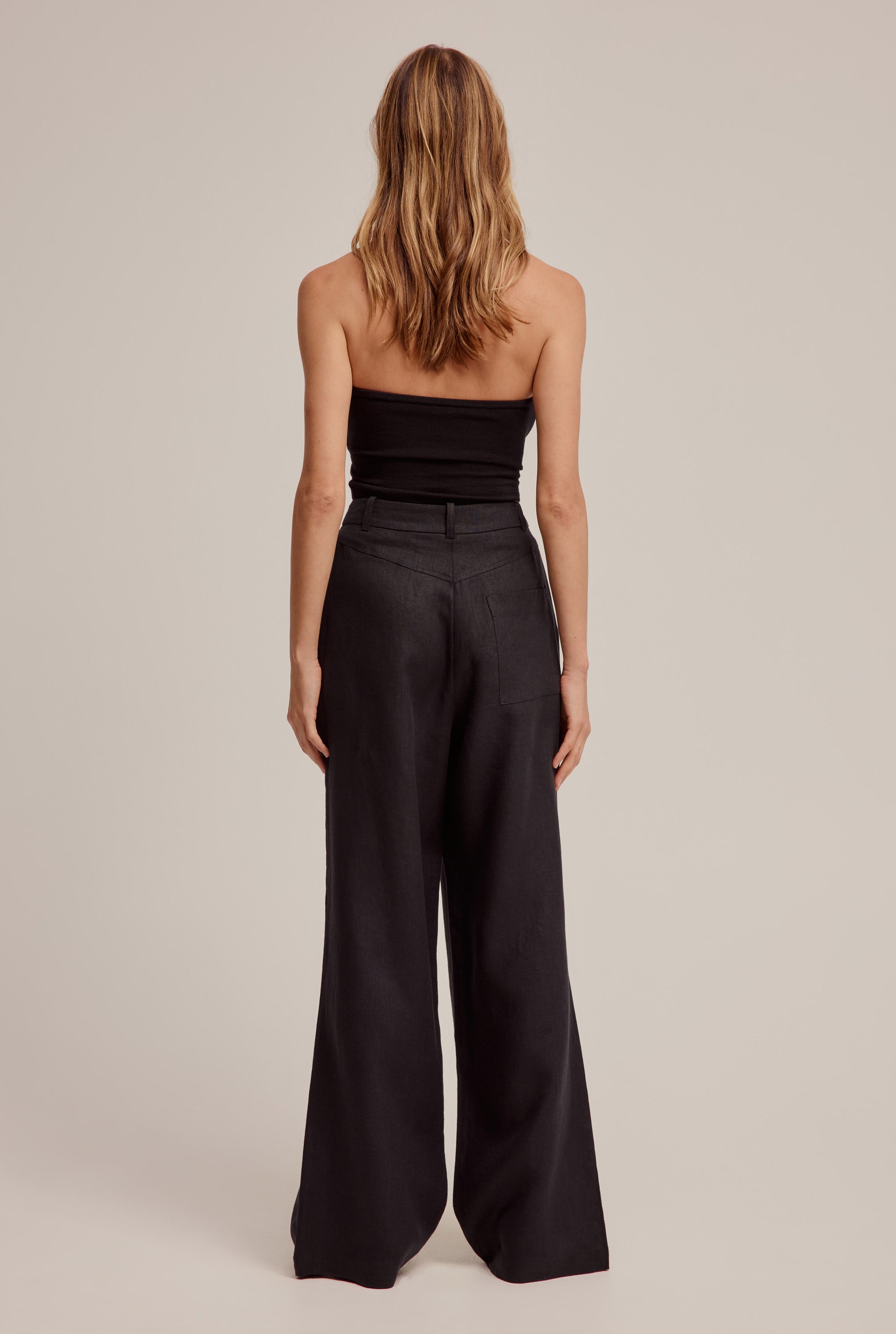 Venroy - Womens Womens Fixed Waist Linen Trouser in Black