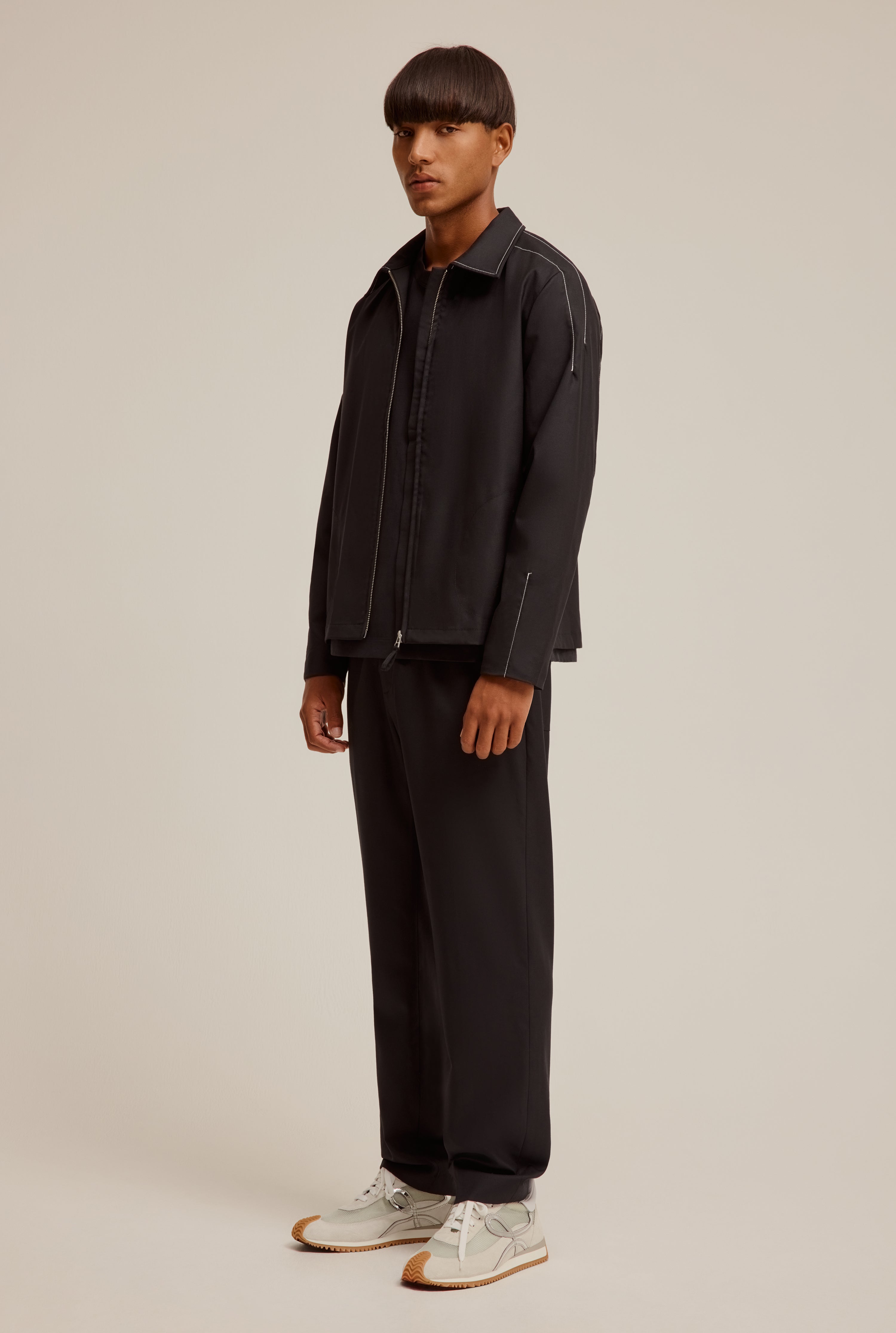 Contrast Stitch Wool Jacket in Black | Venroy | Premium ...