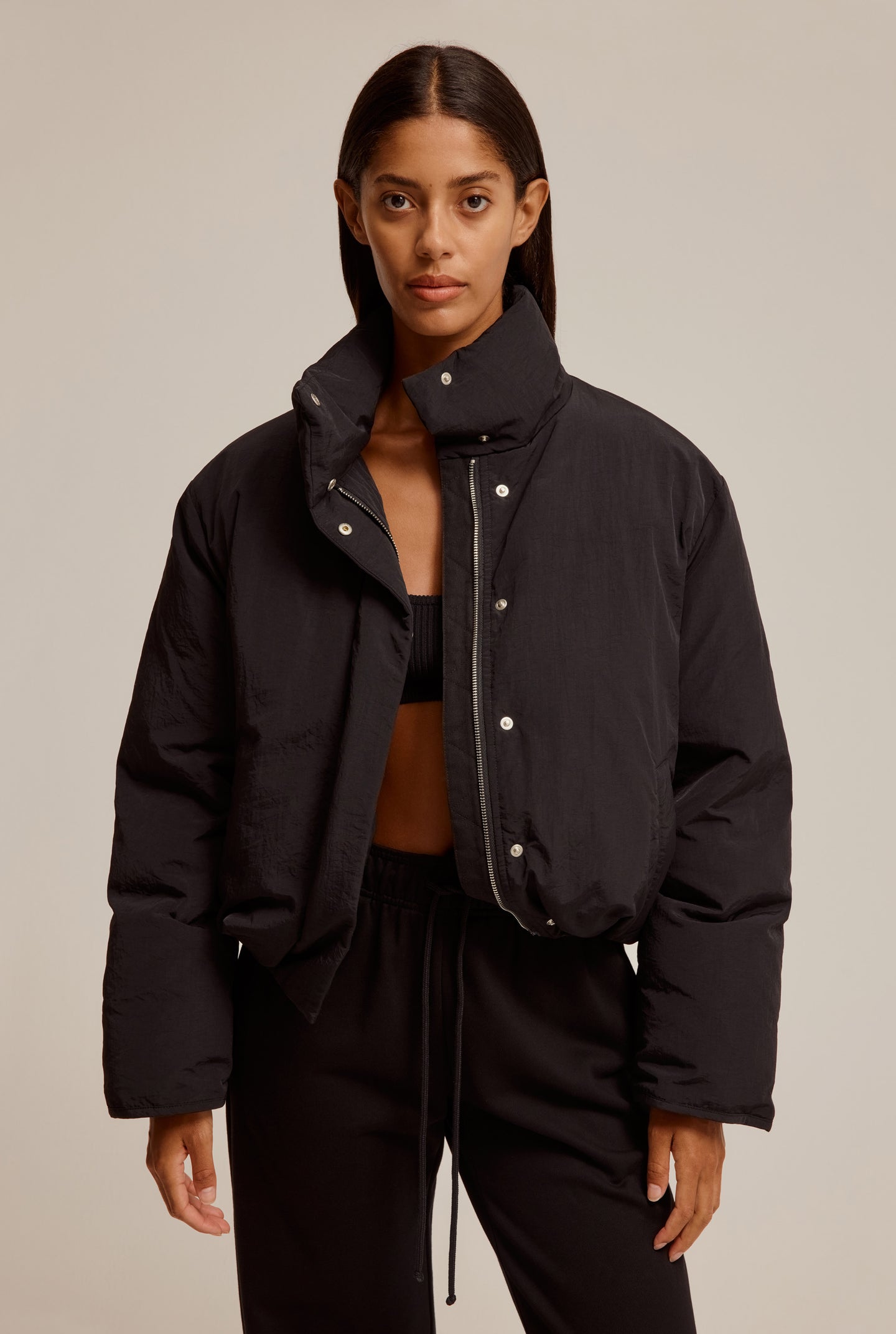 Nylon Puffer Jacket in Black, Venroy