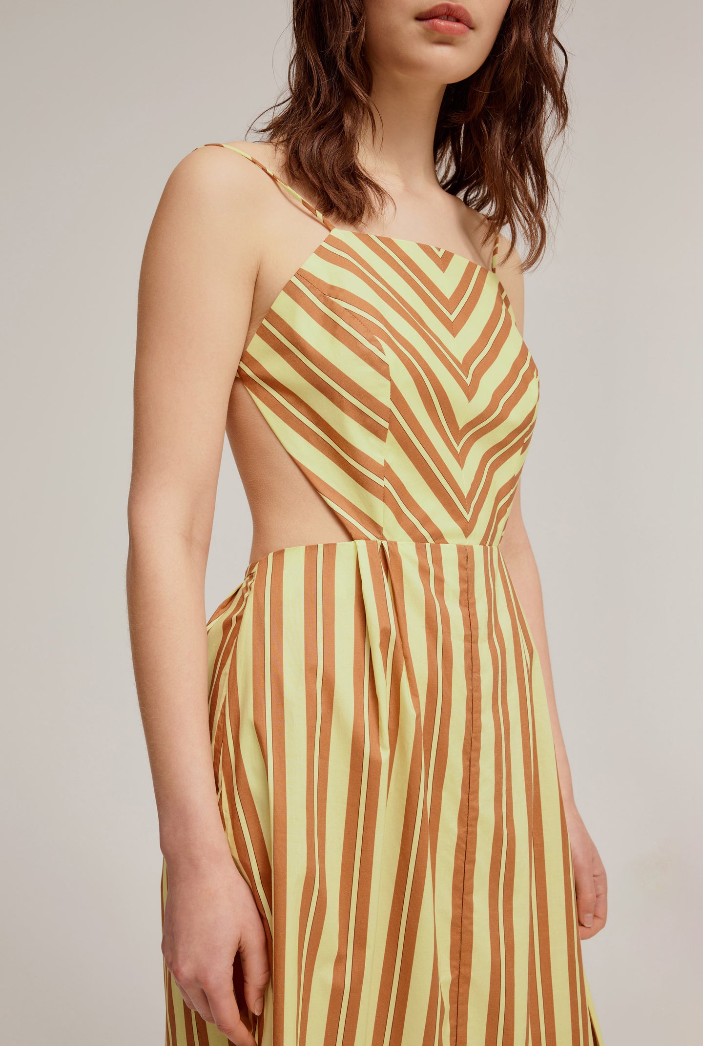 Backless Apron Maxi Dress in Yellow/Brown Stripe | Venroy
