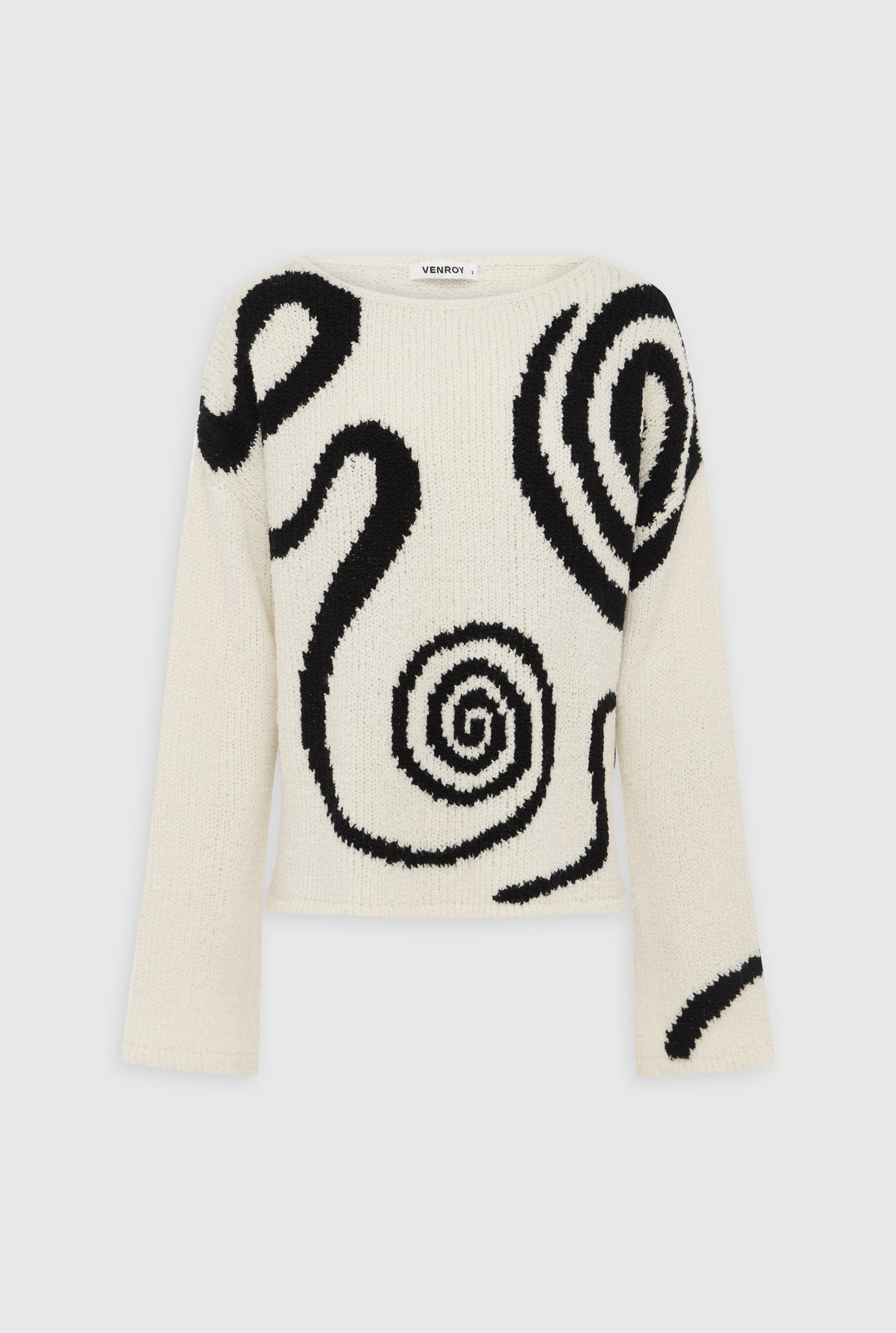 Intarsia Knit Sweater in Off White/Black | Venroy | Premium