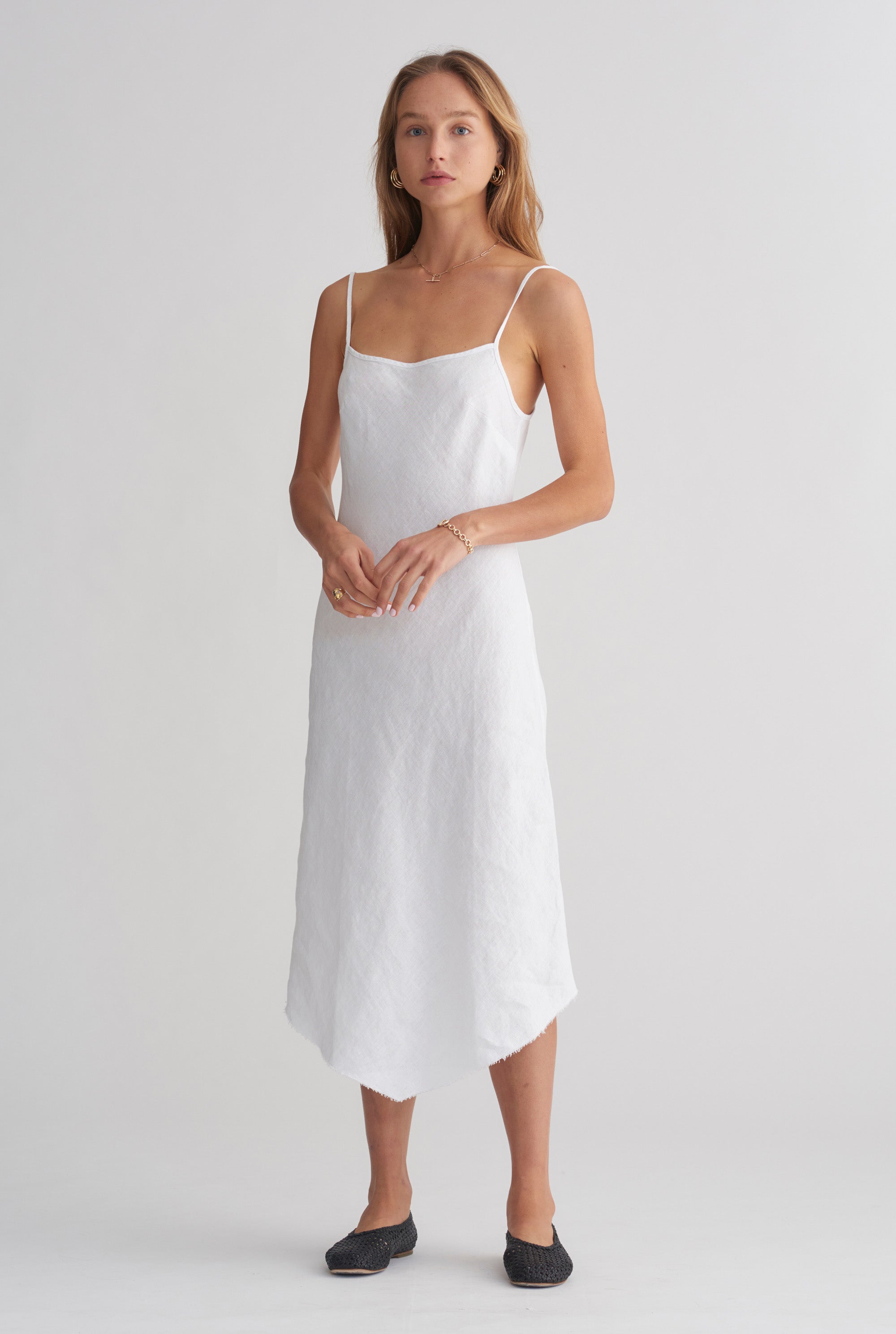 linen white midi dress